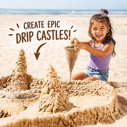 Child playing with SandSwirl™ beach toy making sand castles at the beach